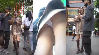 跟随偷窥跟男友逛街漂亮小姐姐 小内内小屁屁 吃的很开心